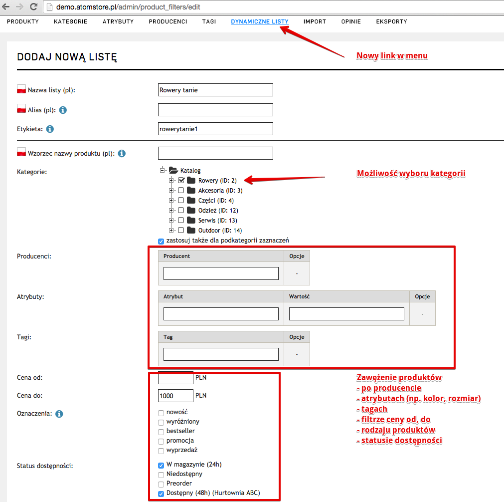 Dynamiczne listy produktów